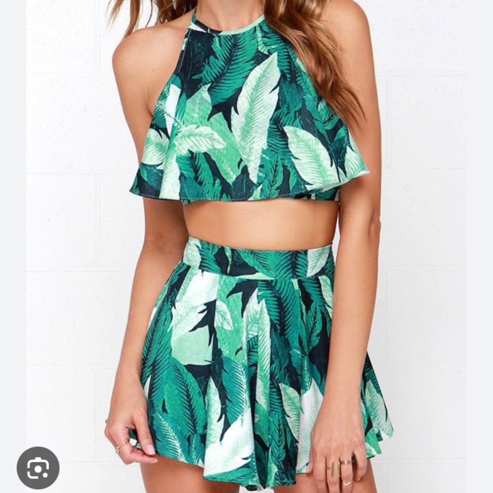 Leafy green shorts and halter set